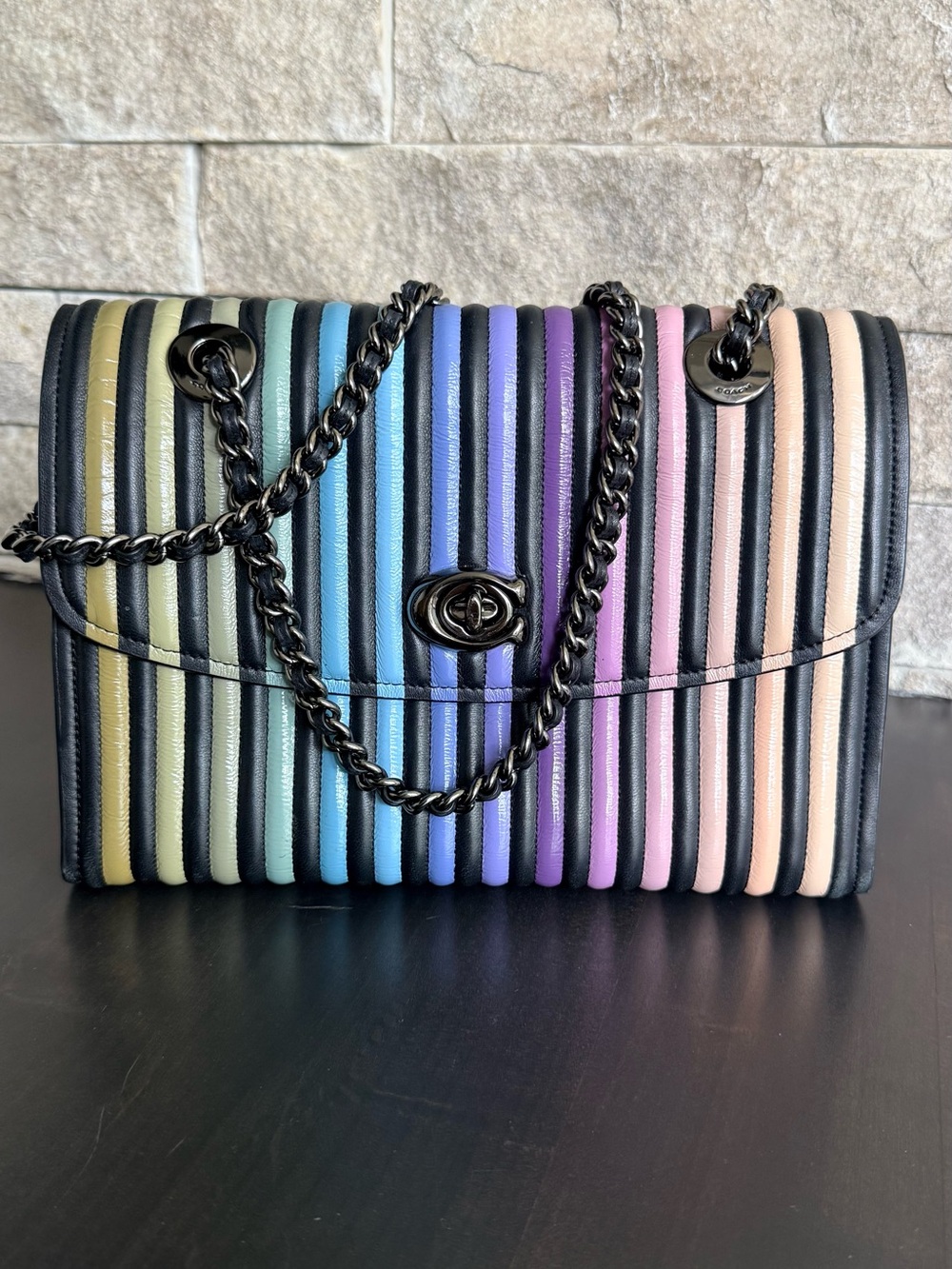 Coach Parker Rainbow ombré Striped Quilted Shoulder Bag - Multicolor